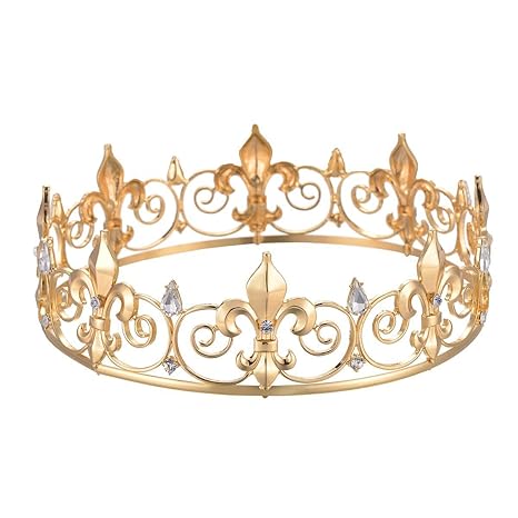 Luxury Vintage Gold Fleur-de-lis Crown – Engraved Alloy Royal Crown for Weddings, Parties, Stage Performances