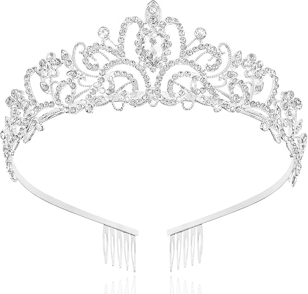 Luxury Silver Rhinestone Tiara Crown for Women – Bridal Prom Princess Headpiece with Anti-Rust Alloy and Side Comb Design