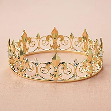 Luxury Vintage Gold Fleur-de-lis Crown – Engraved Alloy Royal Crown for Weddings, Parties, Stage Performances