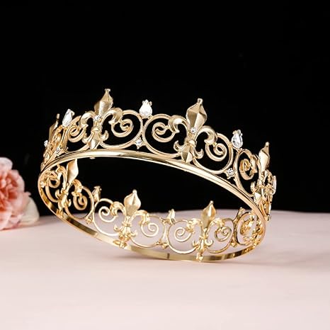 Luxury Vintage Gold Fleur-de-lis Crown – Engraved Alloy Royal Crown for Weddings, Parties, Stage Performances