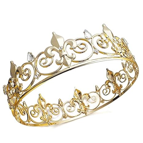 Luxury Vintage Gold Fleur-de-lis Crown – Engraved Alloy Royal Crown for Weddings, Parties, Stage Performances
