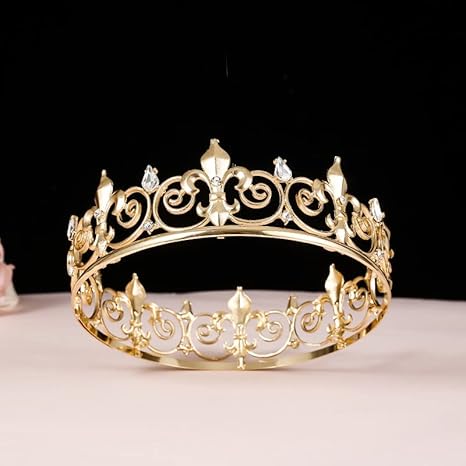Luxury Vintage Gold Fleur-de-lis Crown – Engraved Alloy Royal Crown for Weddings, Parties, Stage Performances
