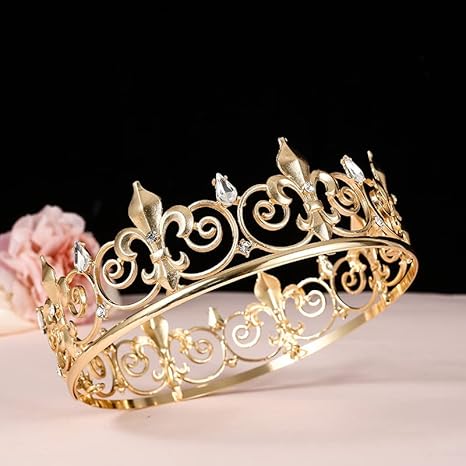 Luxury Vintage Gold Fleur-de-lis Crown – Engraved Alloy Royal Crown for Weddings, Parties, Stage Performances