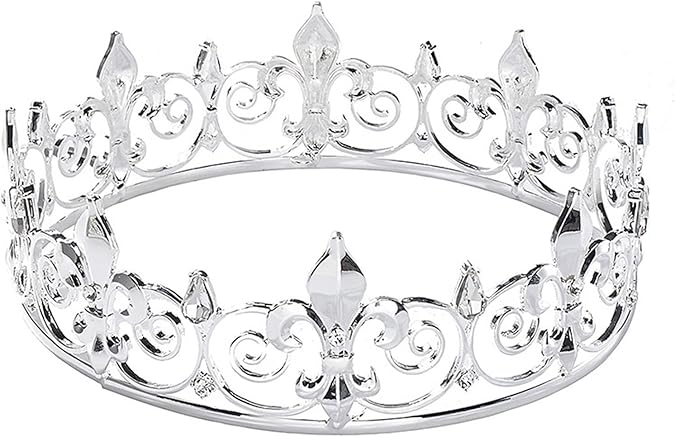 Vintage Silver Crown – Elegant Alloy Plated Tiara with Fleur-de-Lis Design for Wedding, Party, Pageant, and Stage
