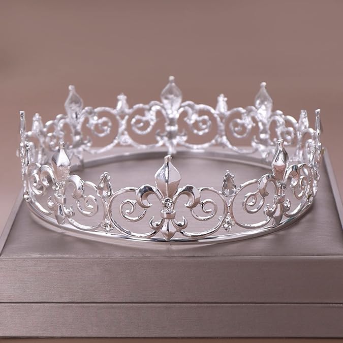 Vintage Silver Crown – Elegant Alloy Plated Tiara with Fleur-de-Lis Design for Wedding, Party, Pageant, and Stage
