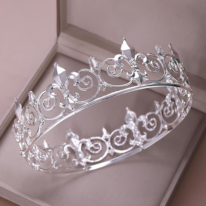 Vintage Silver Crown – Elegant Alloy Plated Tiara with Fleur-de-Lis Design for Wedding, Party, Pageant, and Stage