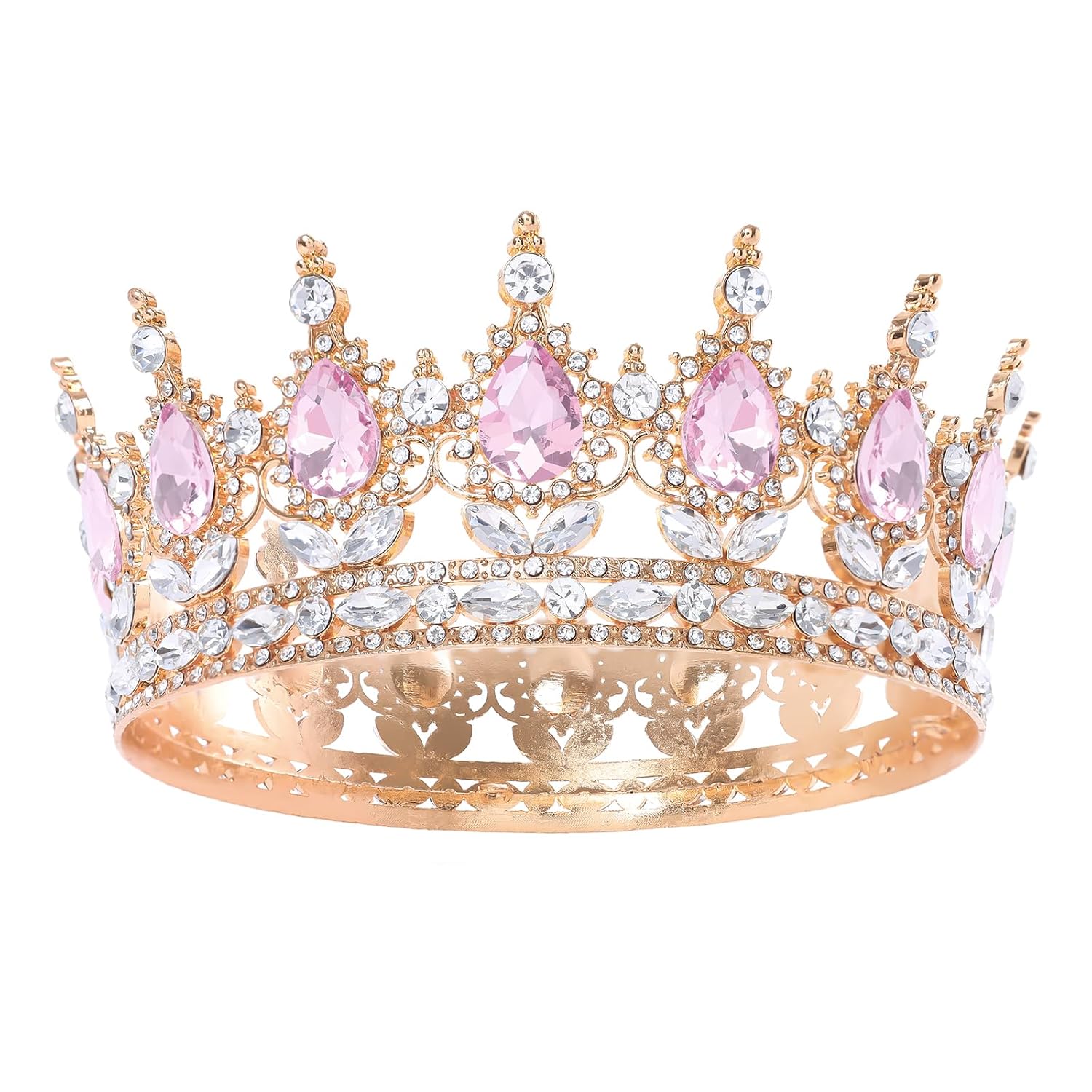 Luxury Pink Crystal Rhinestone Tiara Crown for Women – Bridal Wedding Headpiece, Princess Queen Crown, Prom Evening Party Hair Accessory