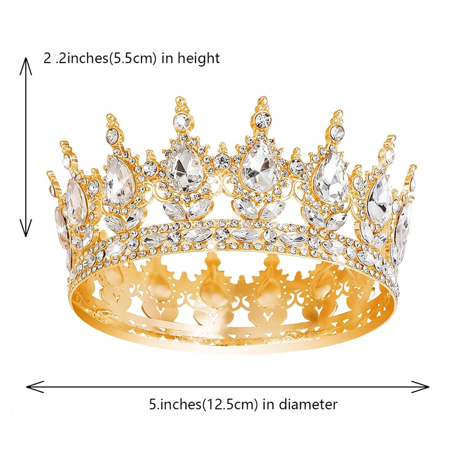 Luxury Gold Crystal Tiara Crown for Women – Bridal Wedding Headpiece, Princess Rhinestone Queen Crown, Prom Evening Party Hair Accessory