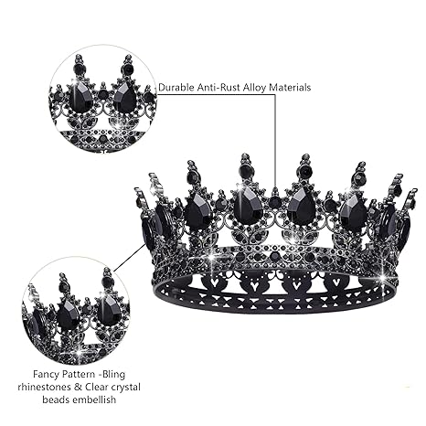 Vintage Black Crystal Crown – Gothic Style Rhinestone Tiara for Wedding, Prom, Pageant, Party and Photography