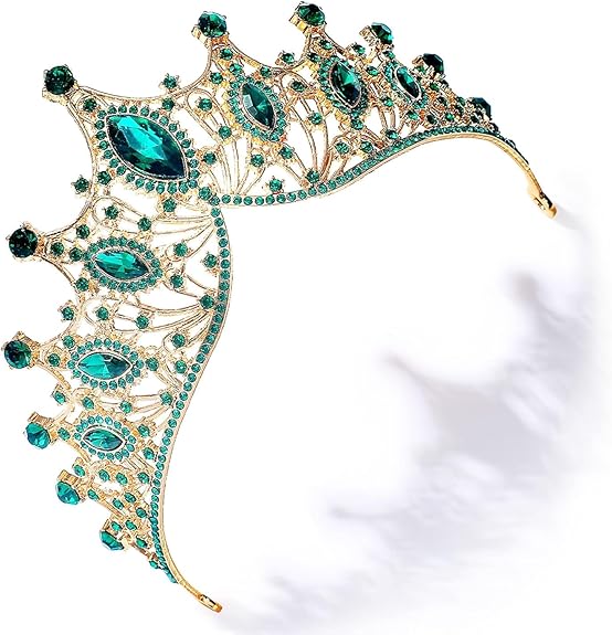 Luxury Green Crystal Tiara Crown for Women – Gold-Plated Rhinestone Queen Crown, Bridal Wedding Headpiece, Prom Pageant Party Hair Accessory