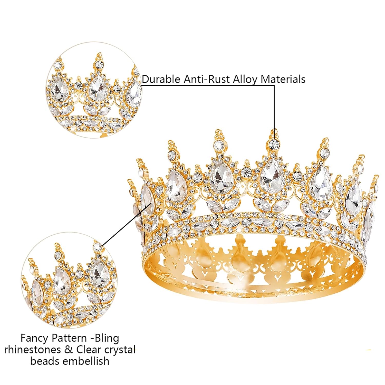 Luxury Gold Crystal Tiara Crown for Women – Bridal Wedding Headpiece, Princess Rhinestone Queen Crown, Prom Evening Party Hair Accessory