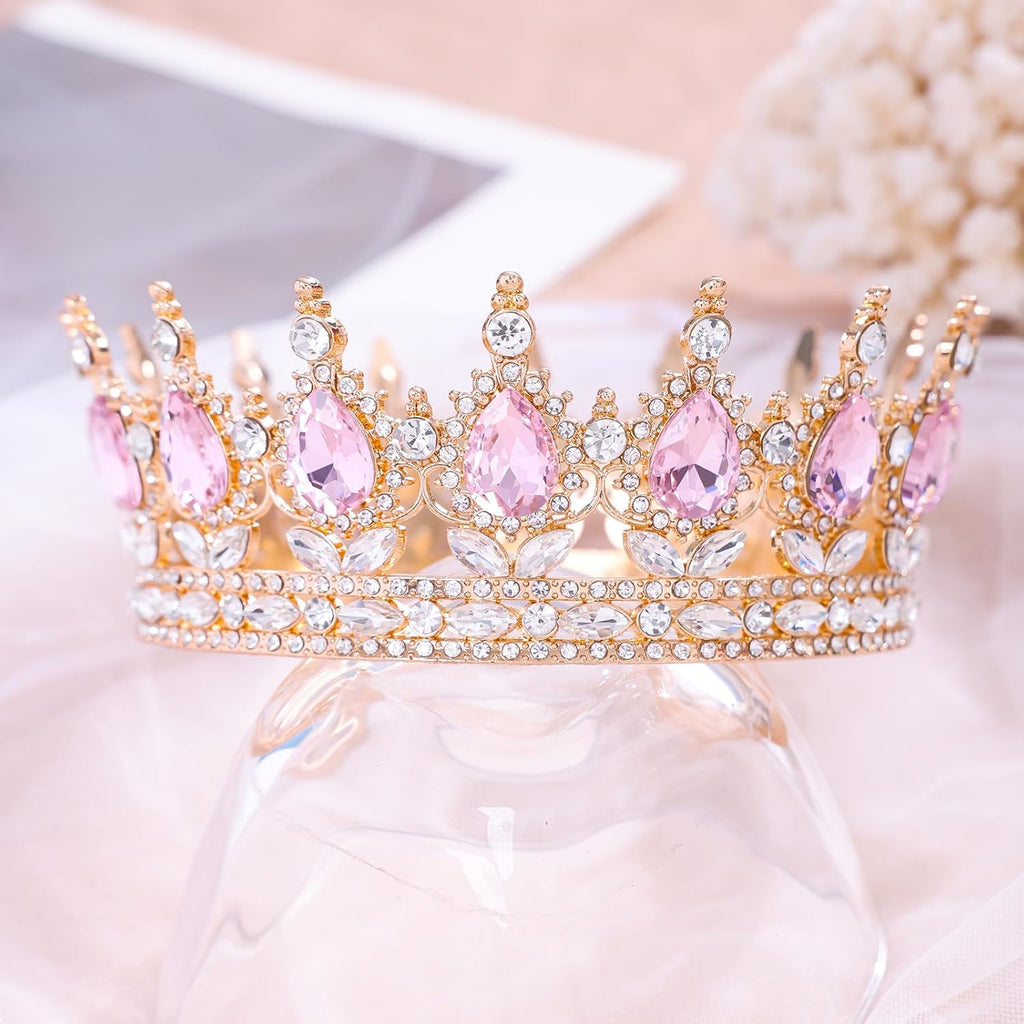 Luxury Pink Crystal Rhinestone Tiara Crown for Women – Bridal Wedding Headpiece, Princess Queen Crown, Prom Evening Party Hair Accessory