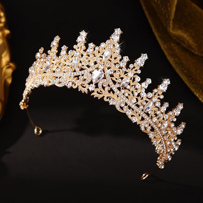 Luxury Crystal Tiara – Gold Alloy Rhinestone Crown for Wedding, Prom, Party, Pageant and Photography