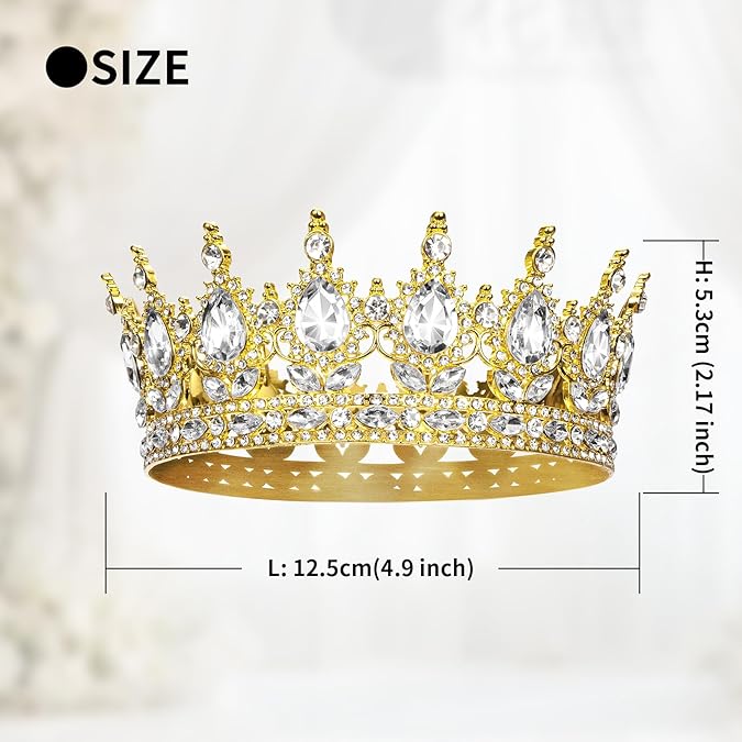 Luxury Gold Crystal Tiara Crown for Women – Elegant Alloy Bridal Princess Headpiece with Rhinestones for Wedding, Party, Prom, and Stage
