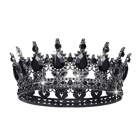 Vintage Black Crystal Crown – Gothic Style Rhinestone Tiara for Wedding, Prom, Pageant, Party and Photography