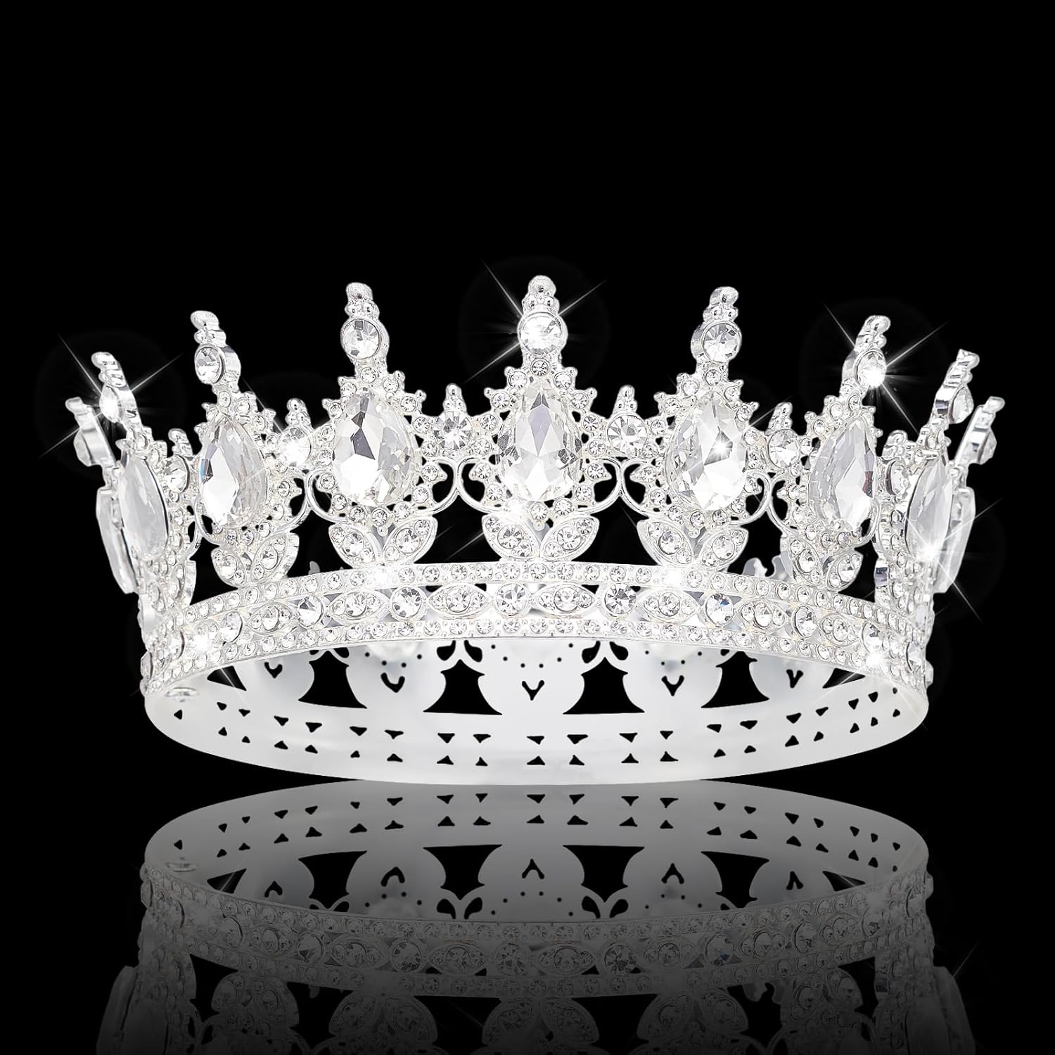 Luxury Silver Crystal Tiara – Elegant Rhinestone Crown for Bride Wedding, Prom, Pageant, and Party