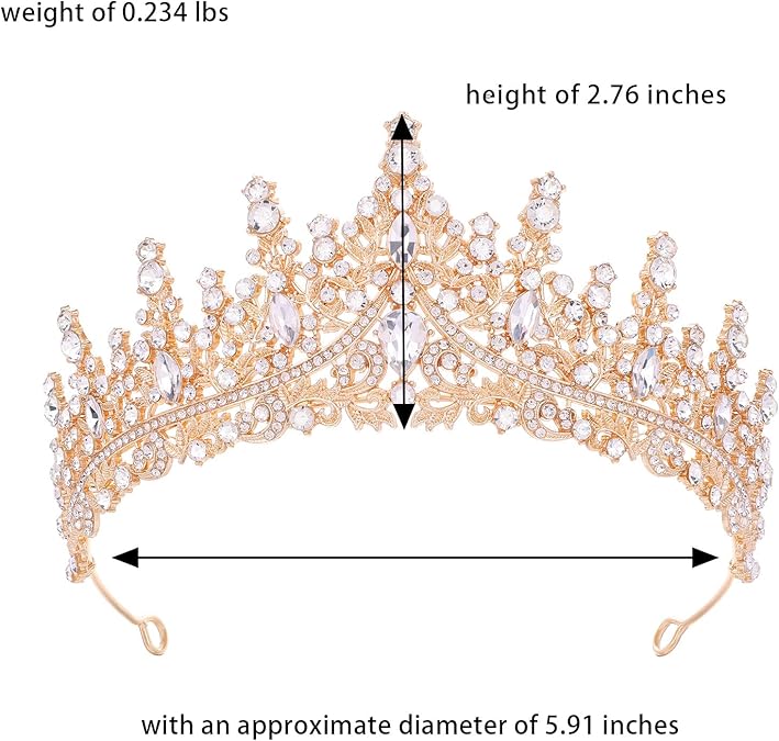 Luxury Crystal Tiara – Gold Alloy Rhinestone Crown for Wedding, Prom, Party, Pageant and Photography