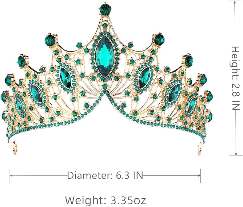 Luxury Green Crystal Tiara Crown for Women – Gold-Plated Rhinestone Queen Crown, Bridal Wedding Headpiece, Prom Pageant Party Hair Accessory