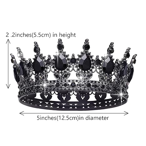 Vintage Black Crystal Crown – Gothic Style Rhinestone Tiara for Wedding, Prom, Pageant, Party and Photography