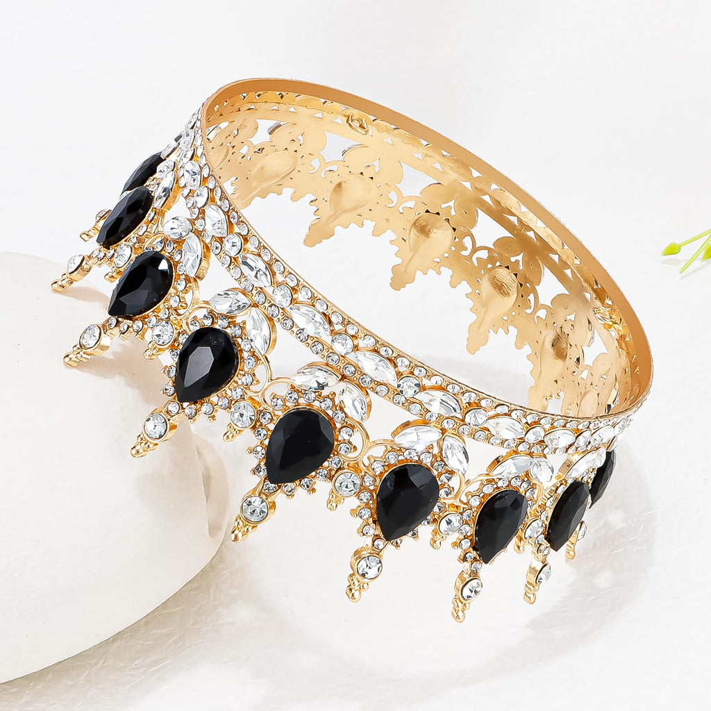 Vintage Black Crystal Tiara – Gold Alloy Rhinestone Crown for Bride, Party, Prom, Photography & Stage