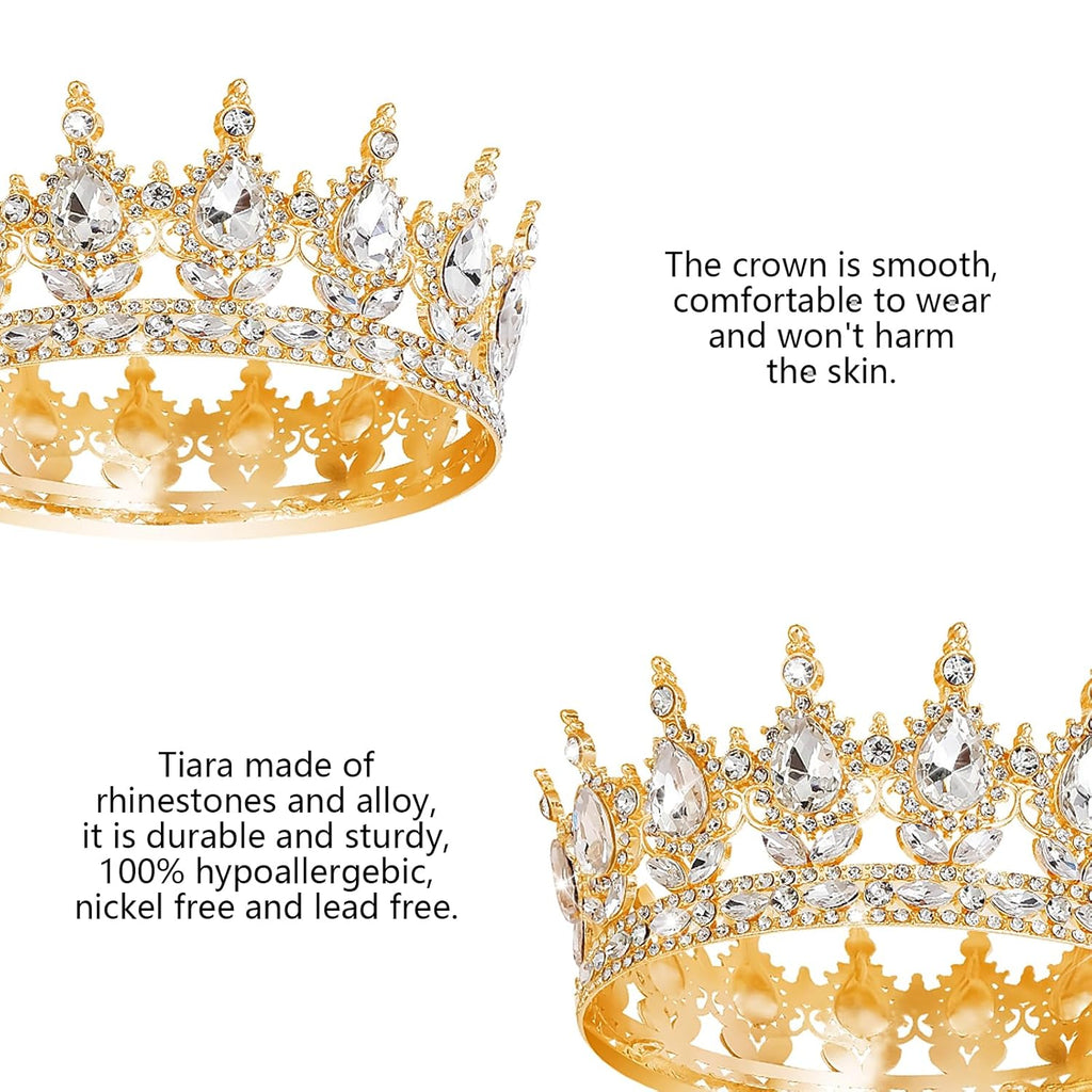 Luxury Gold Crystal Tiara Crown for Women – Bridal Wedding Headpiece, Princess Rhinestone Queen Crown, Prom Evening Party Hair Accessory