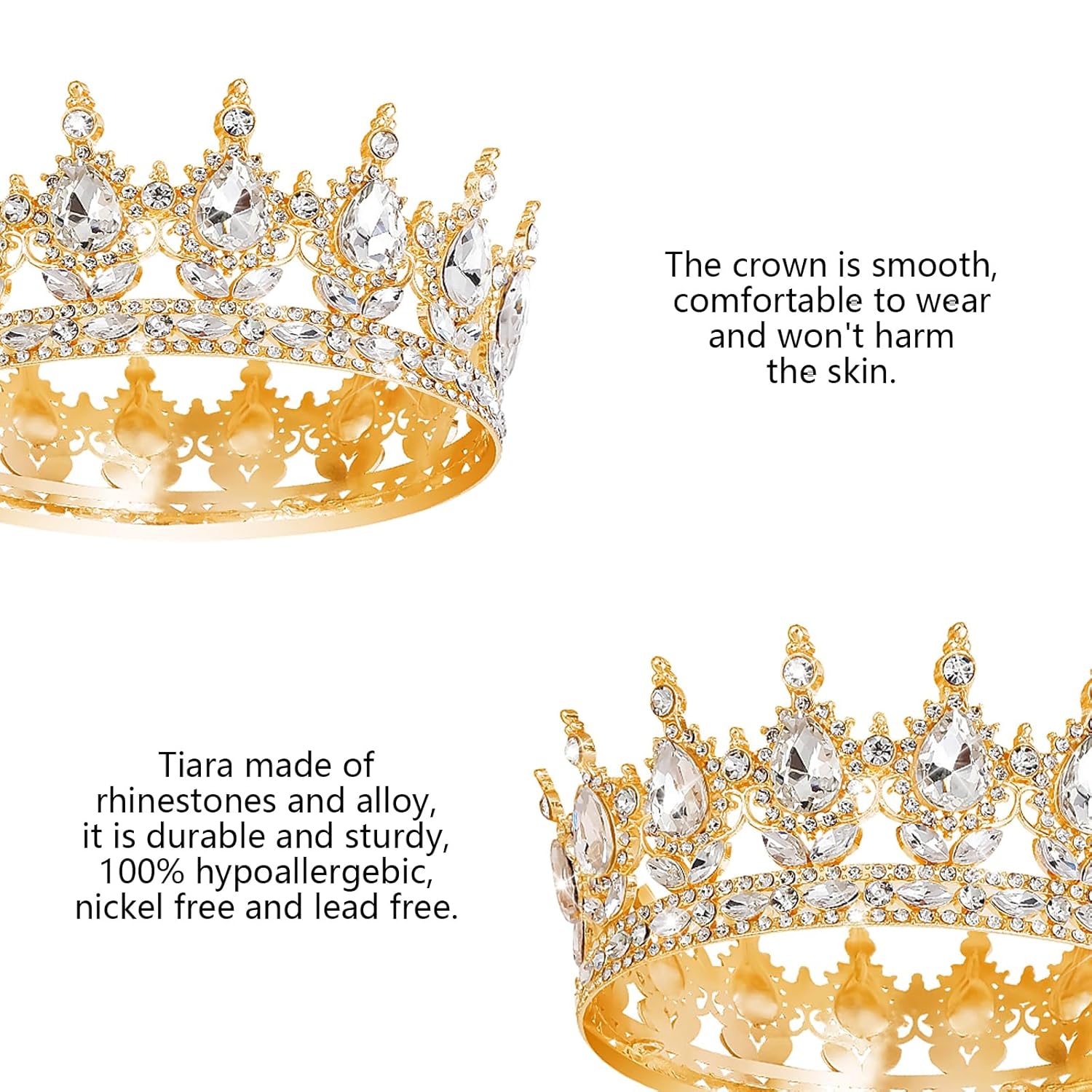 Luxury Gold Crystal Tiara Crown for Women – Bridal Wedding Headpiece, Princess Rhinestone Queen Crown, Prom Evening Party Hair Accessory