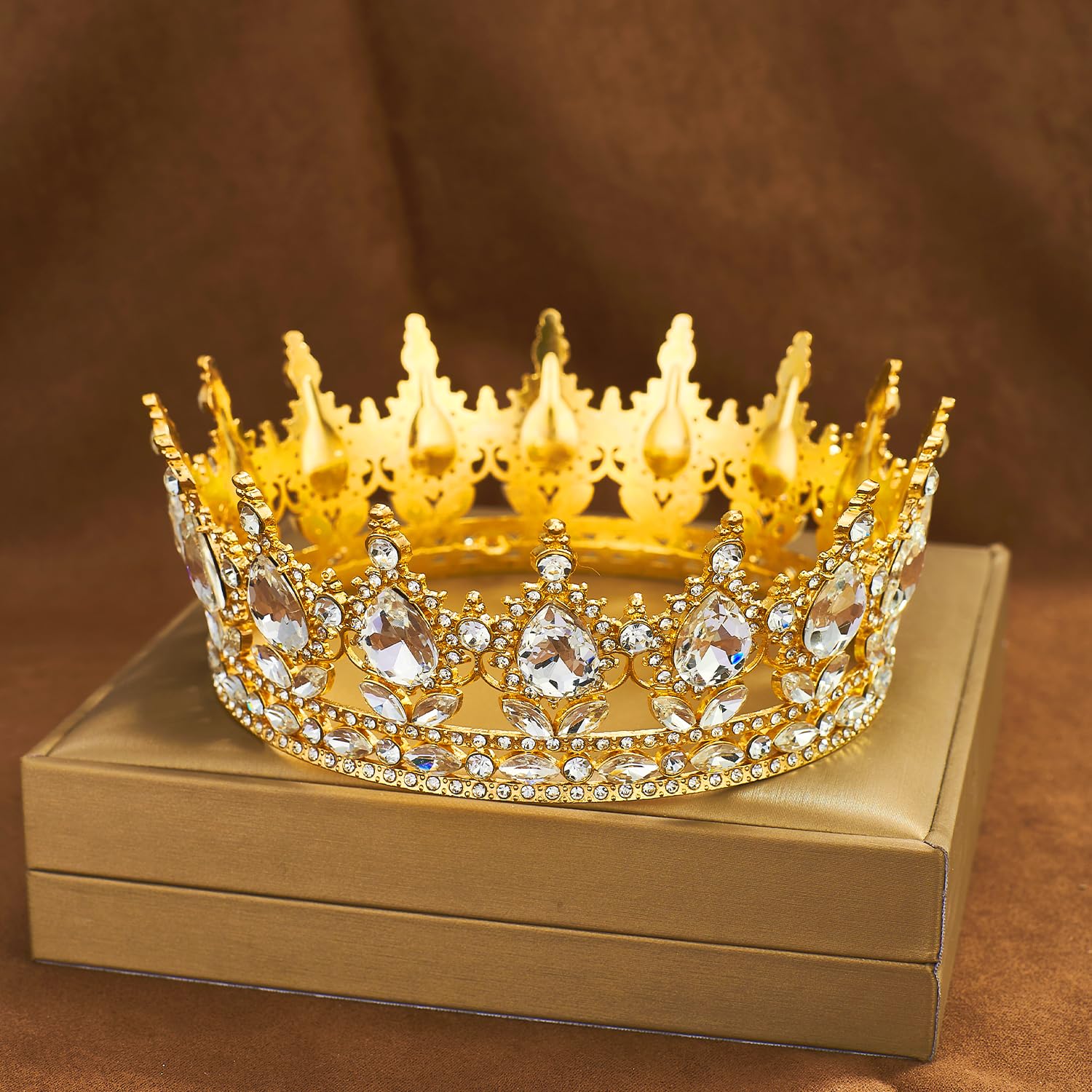 Luxury Gold Crystal Tiara Crown for Women – Bridal Wedding Headpiece, Princess Rhinestone Queen Crown, Prom Evening Party Hair Accessory