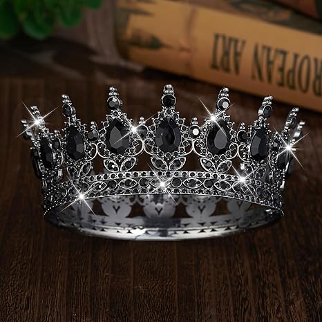 Vintage Black Crystal Crown – Gothic Style Rhinestone Tiara for Wedding, Prom, Pageant, Party and Photography