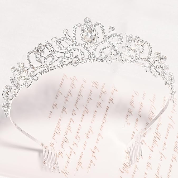 Luxury Silver Rhinestone Tiara Crown for Women – Bridal Prom Princess Headpiece with Anti-Rust Alloy and Side Comb Design