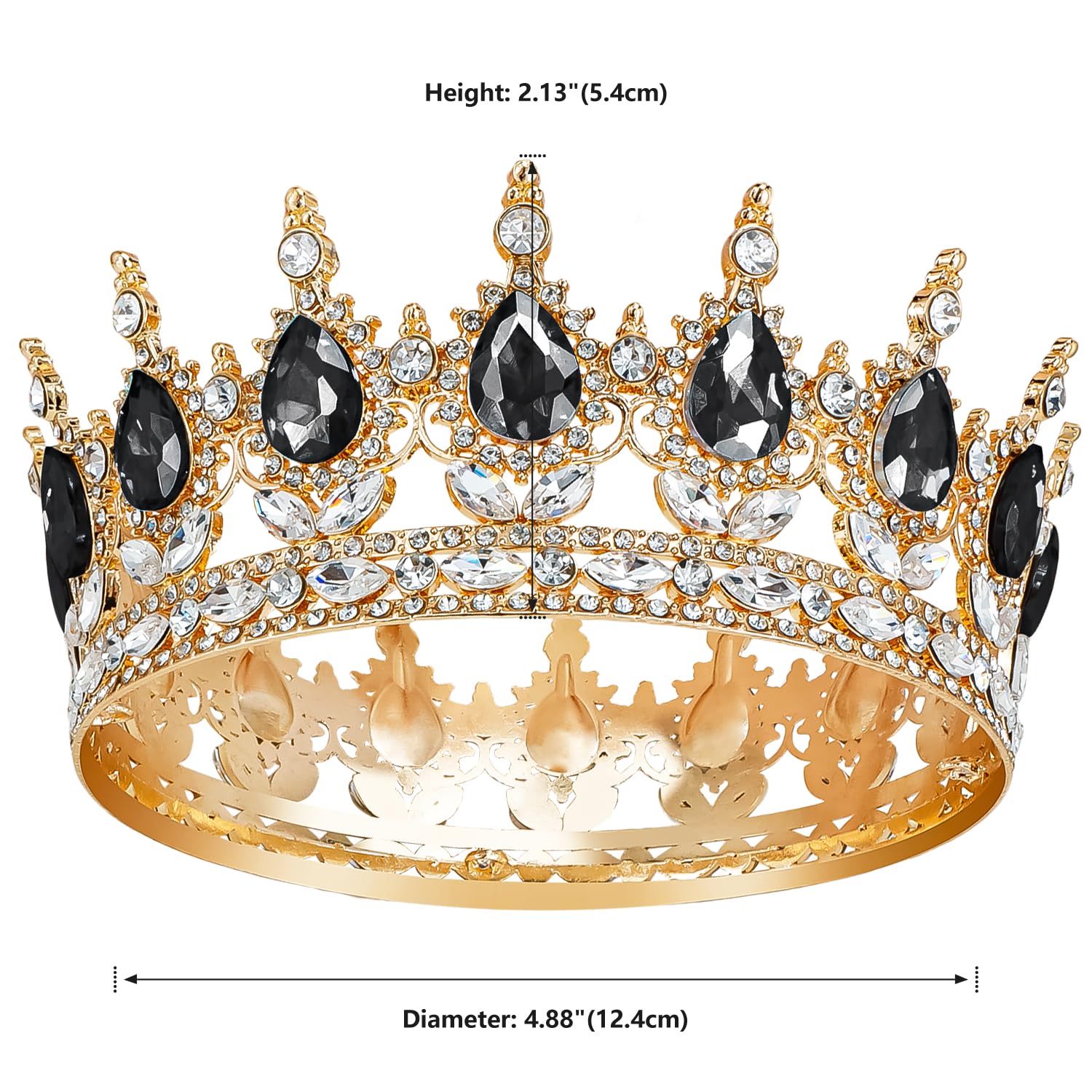 Vintage Black Crystal Tiara – Gold Alloy Rhinestone Crown for Bride, Party, Prom, Photography & Stage