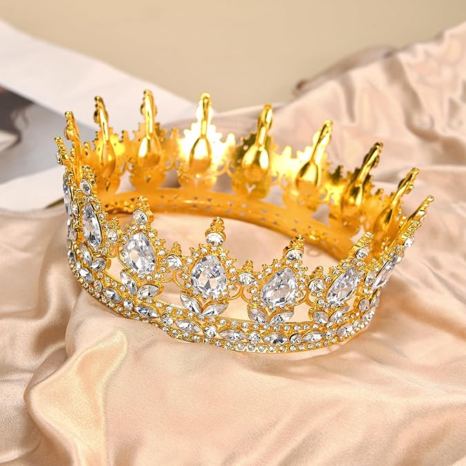 Luxury Gold Crystal Tiara Crown for Women – Elegant Alloy Bridal Princess Headpiece with Rhinestones for Wedding, Party, Prom, and Stage