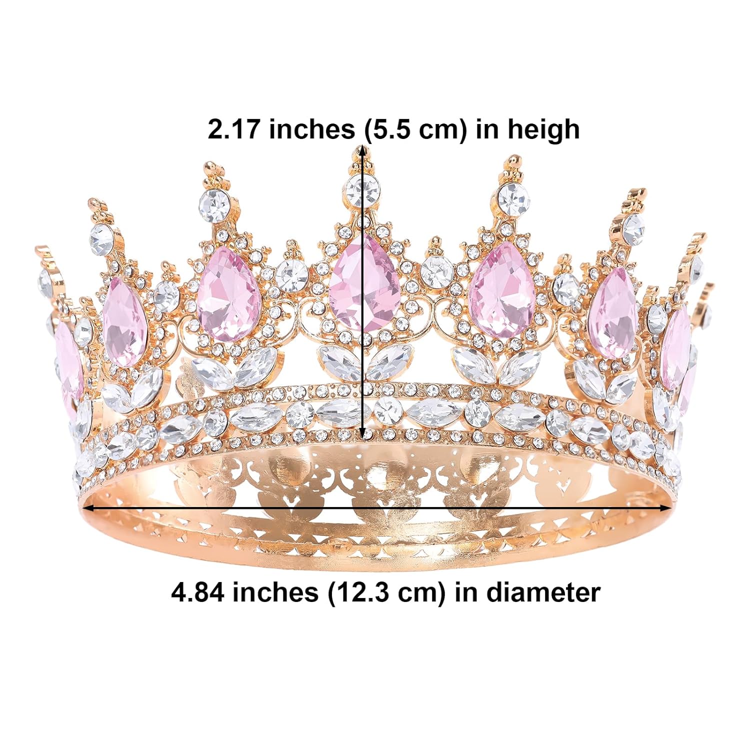 Luxury Pink Crystal Rhinestone Tiara Crown for Women – Bridal Wedding Headpiece, Princess Queen Crown, Prom Evening Party Hair Accessory
