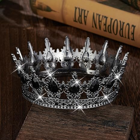 Vintage Black Crystal Crown – Gothic Style Rhinestone Tiara for Wedding, Prom, Pageant, Party and Photography
