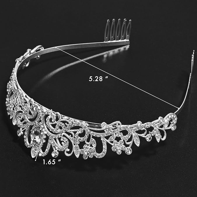 Luxury Silver Rhinestone Tiara Crown for Women – Bridal Prom Princess Headpiece with Anti-Rust Alloy and Side Comb Design